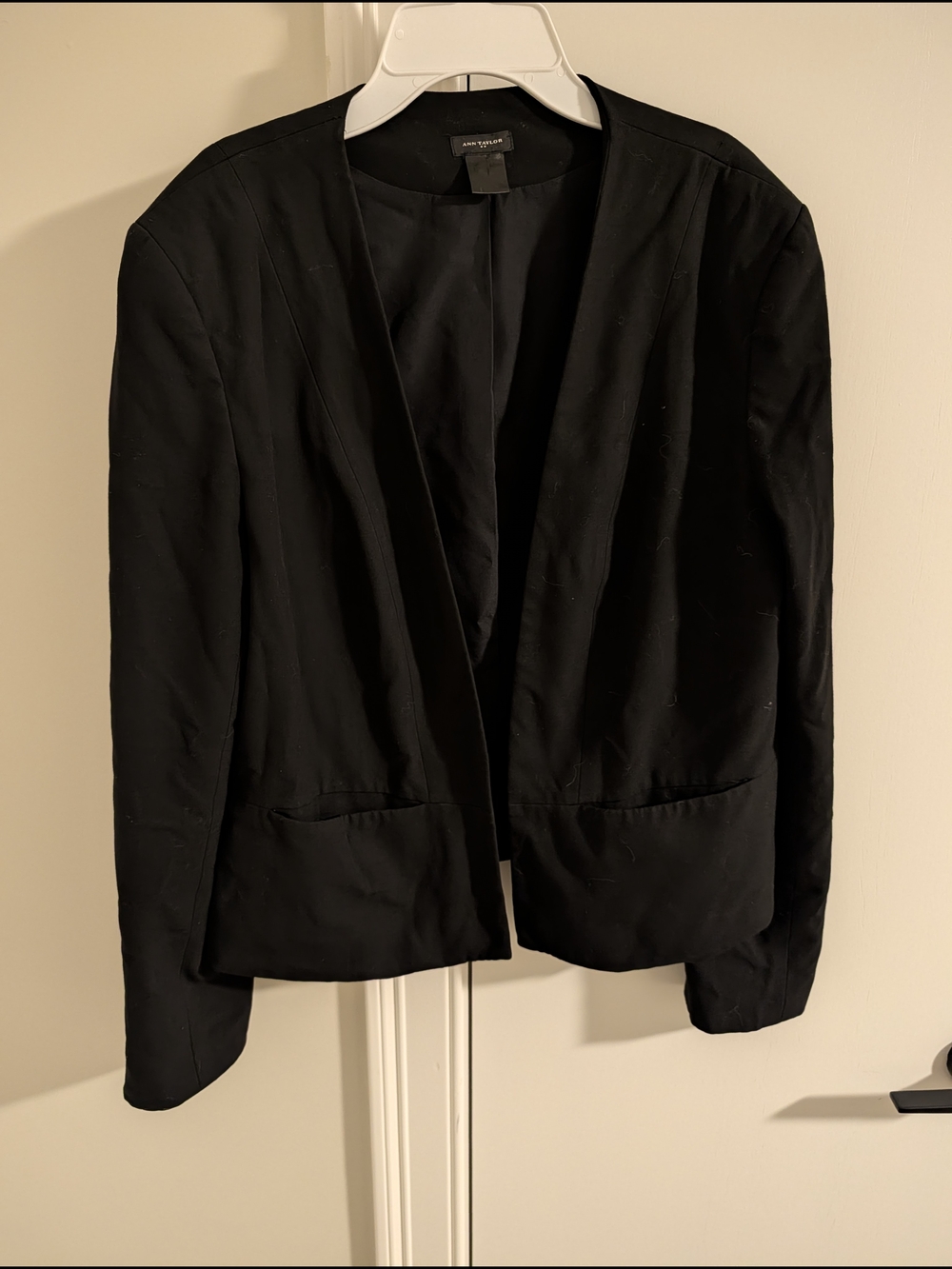 Ann Taylor Black Collarless Open-Front Blazer
